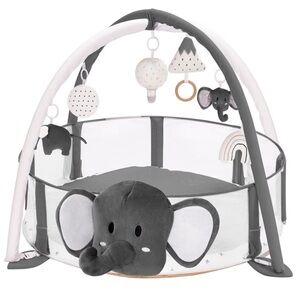 Cute Elephant Baby Activity Gym 40” x 40” with milestone cards - Gray / White